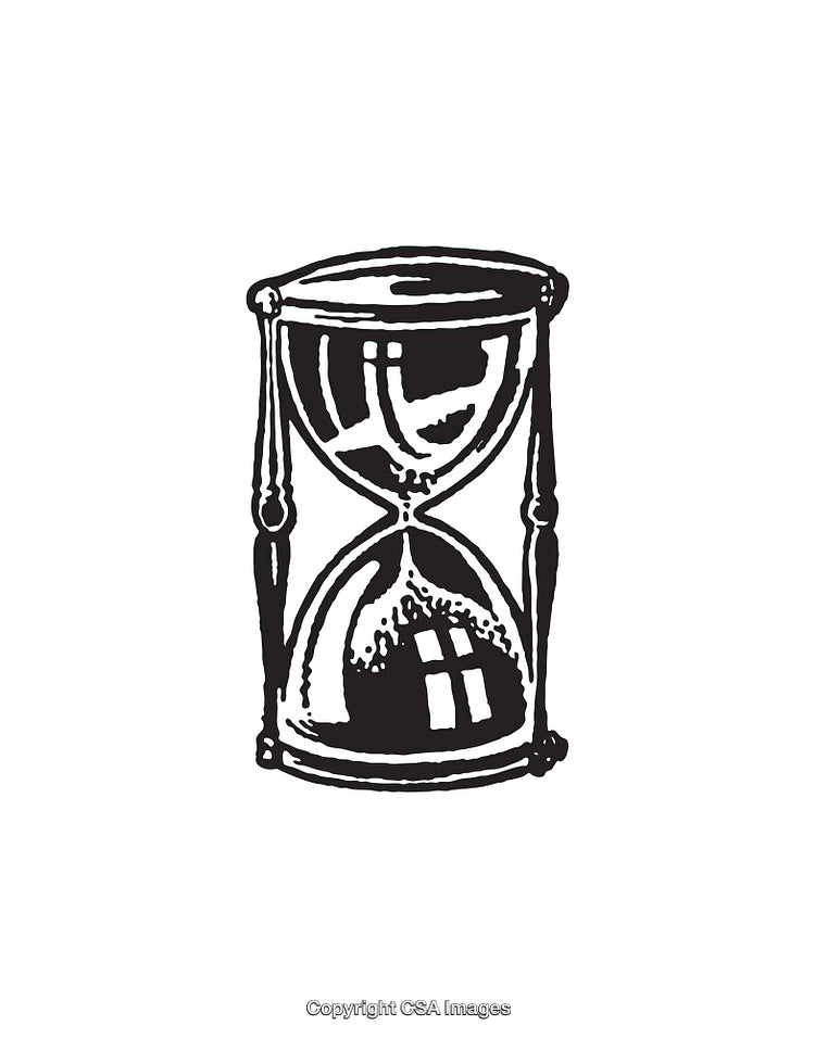 Black and White Line Art Illustration of a Classic Hourglass