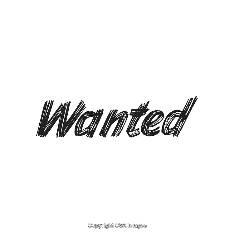 Bold Handwritten Text Depicting the Word 'Wanted' in Black on White Background