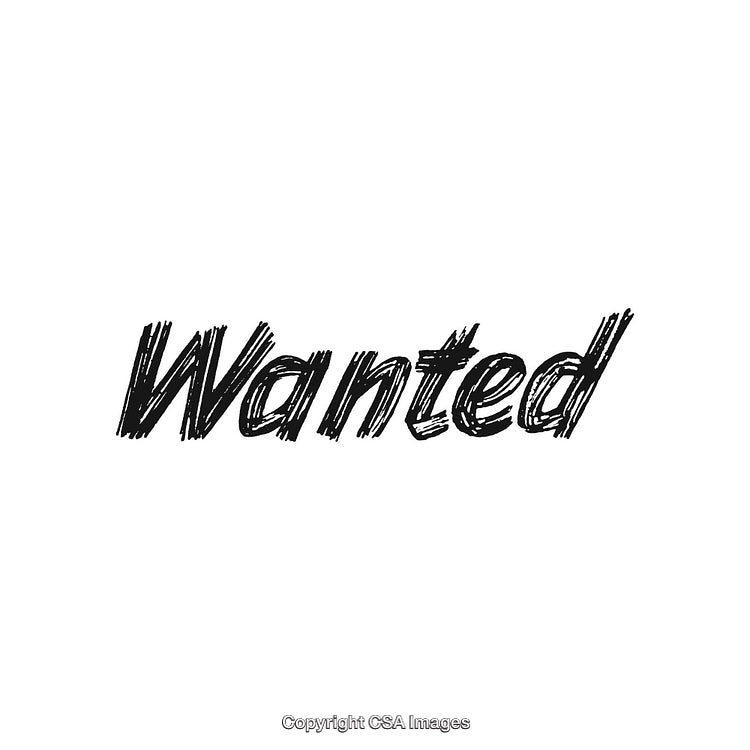 Bold Handwritten Text Depicting the Word 'Wanted' in Black on White Background