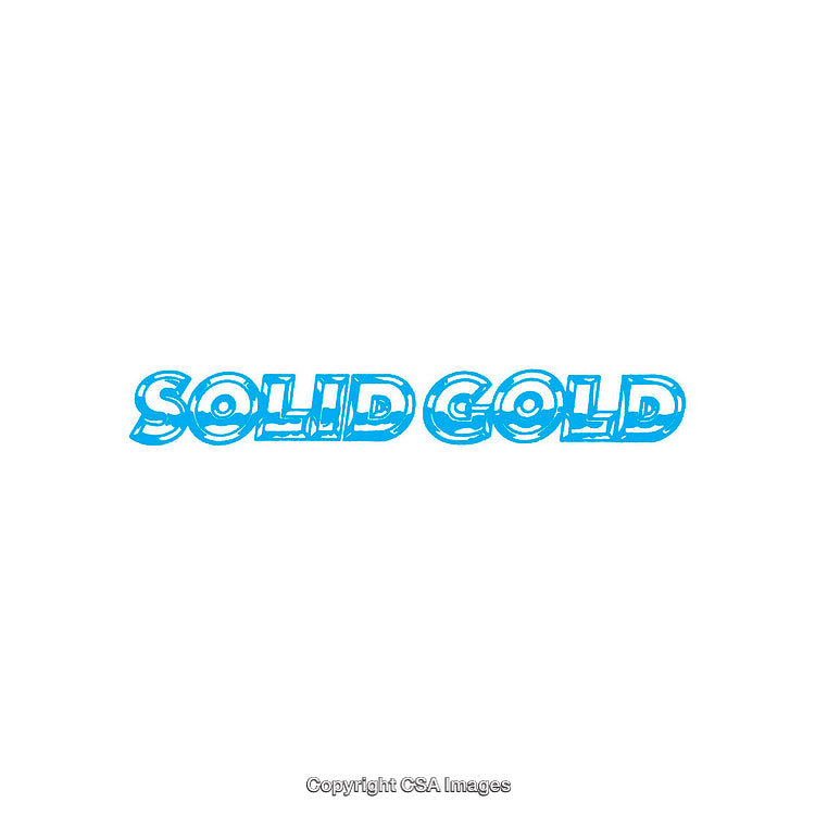 Solid Gold Styled Text in Light Blue on a White Background