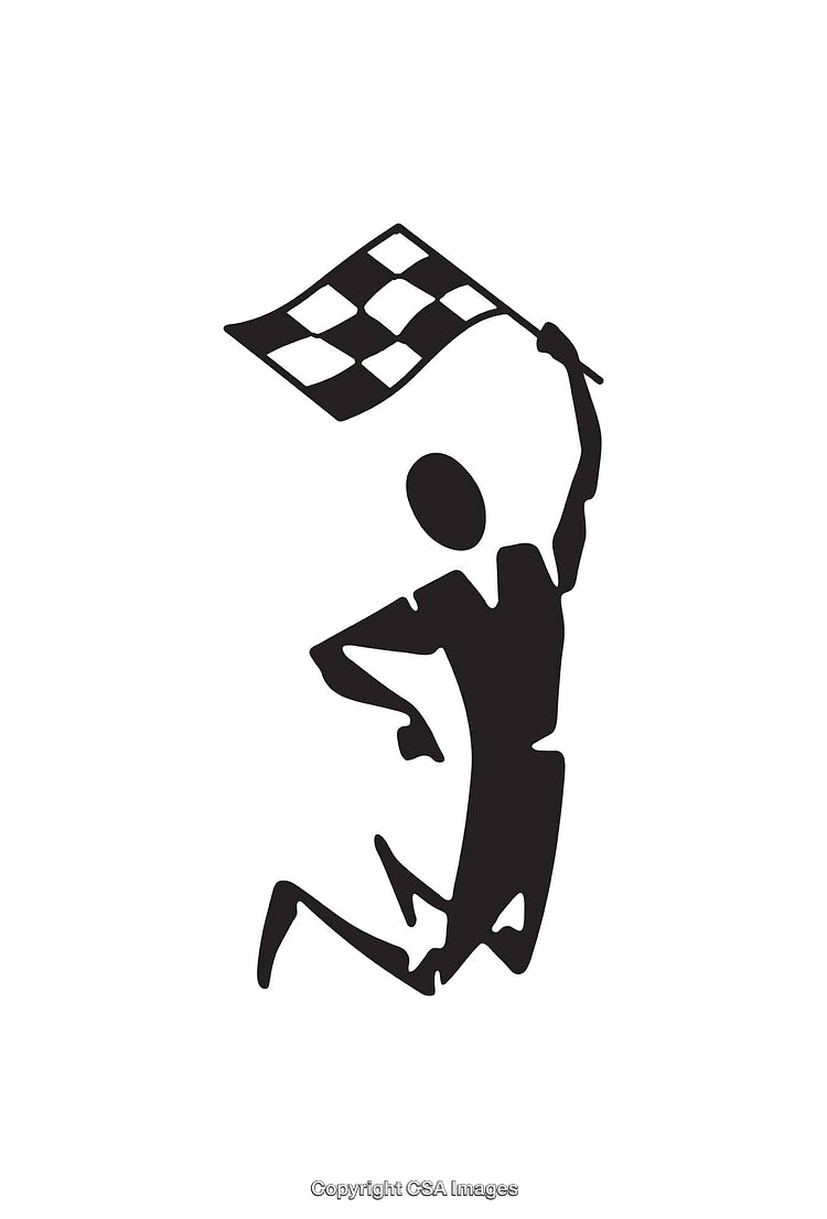 Silhouette of Person Waving Checkered Flag in Victory Pose Icon