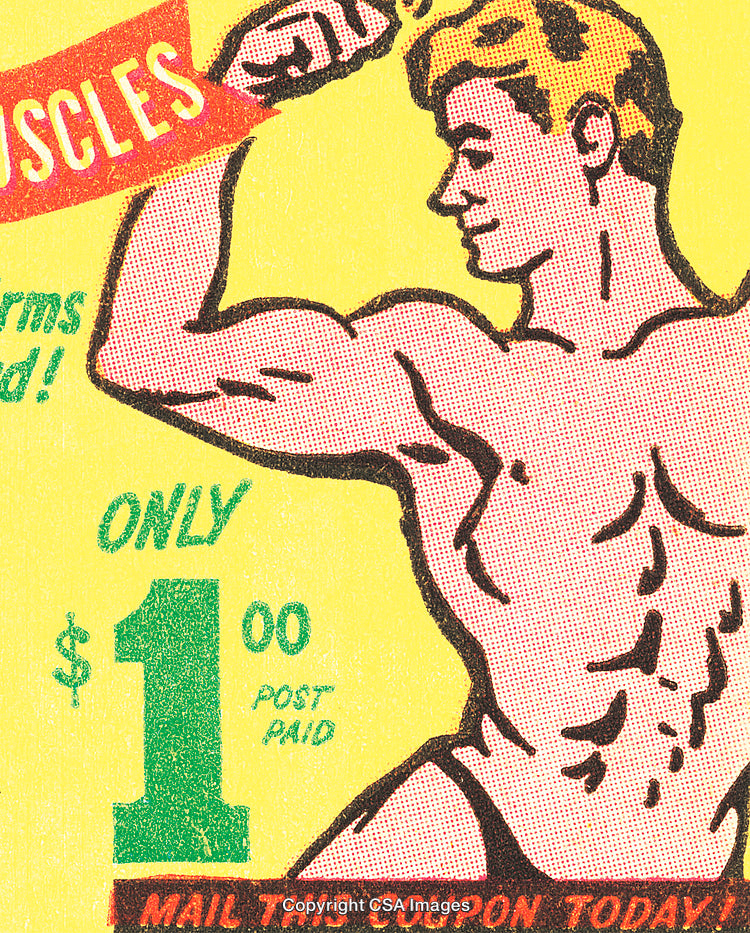 Retro Comic Styled Muscle Advertisement Illustration on Vintage Poster