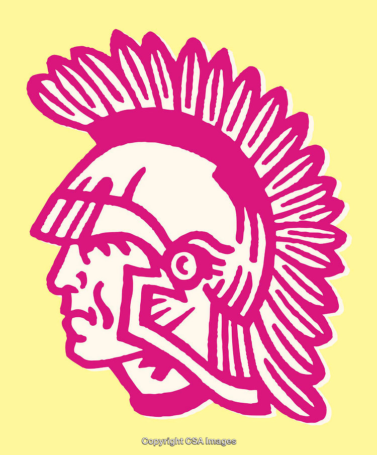 Colorful Pink Illustration of a Roman Gladiator Helmet Profile on Yellow Background