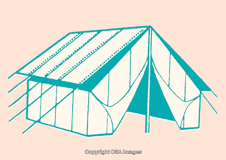 Stylized Illustration of a Tent in Minimalist Line Art Style