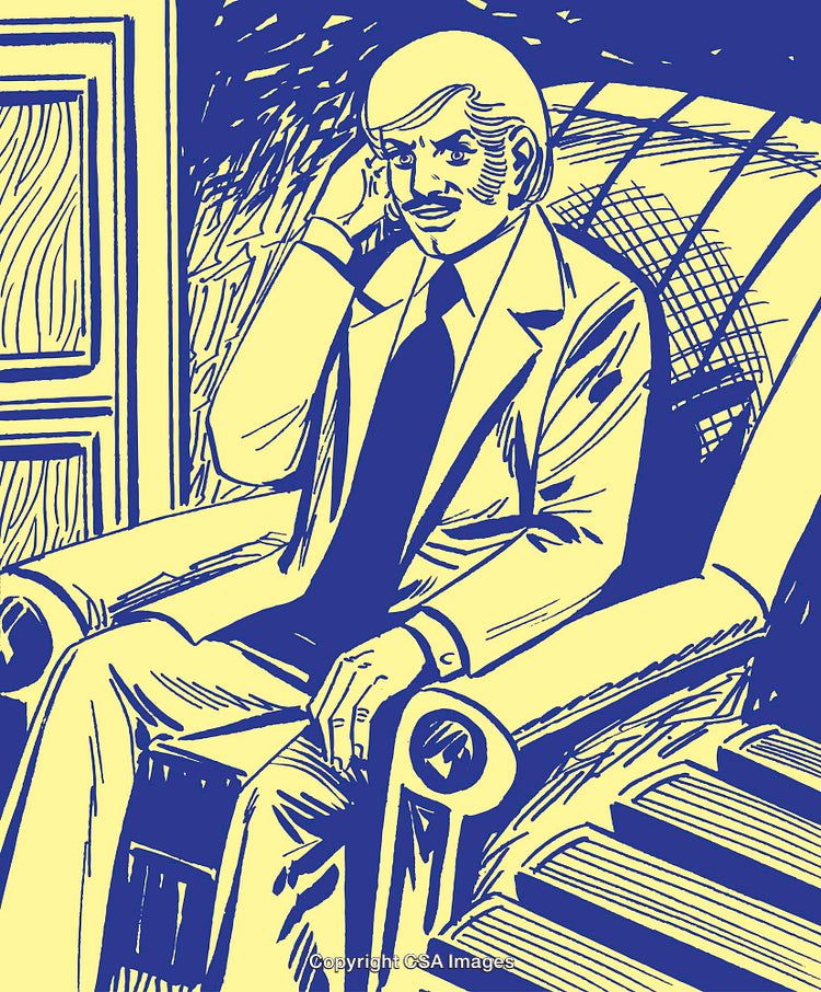Retro Styled Cartoon Illustration of a Businessman Sitting in a Chair