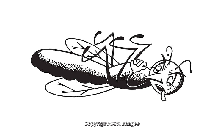 Black and White Cartoon Illustration of a Dazed Insect Character