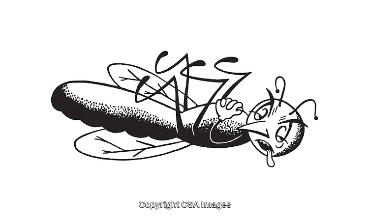 Black and White Cartoon Illustration of a Dazed Insect Character