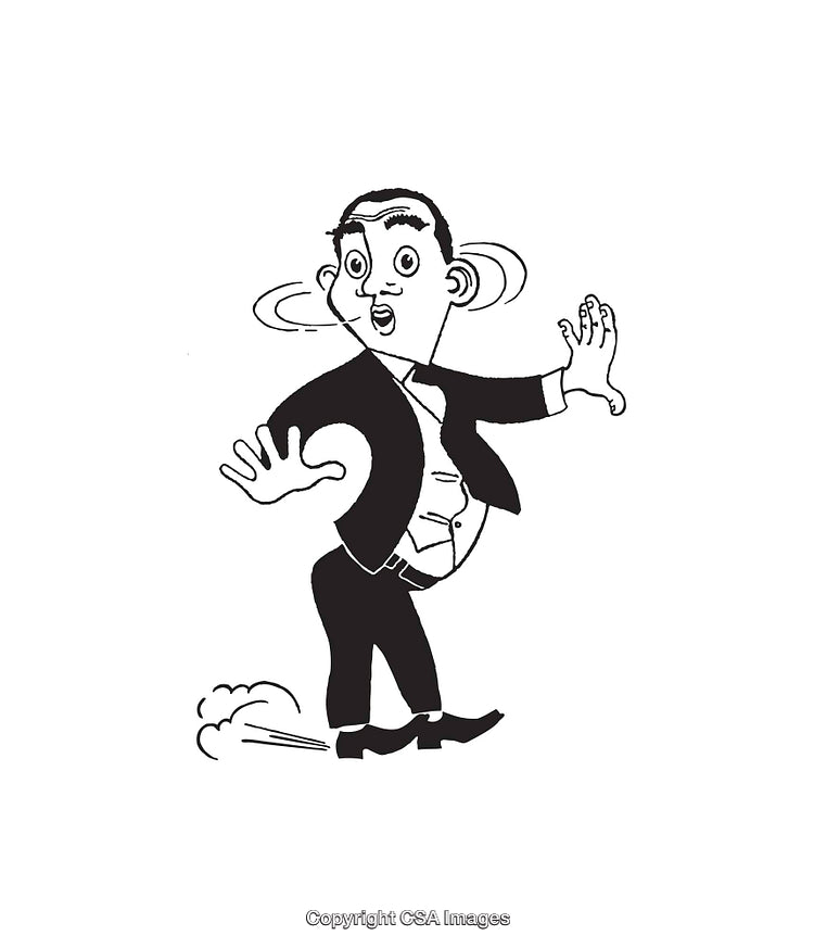 Black And White Line Art of Surprised Man Spinning