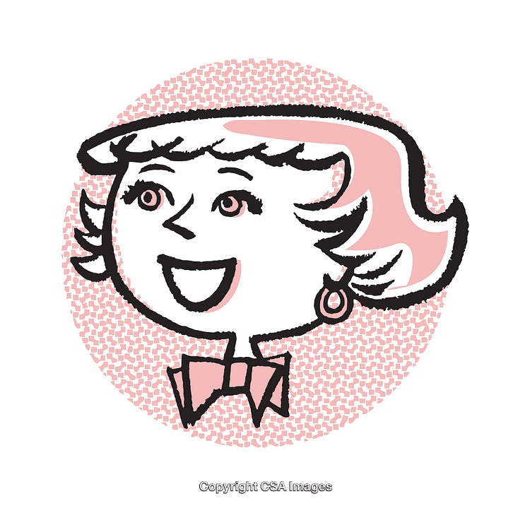 Retro Style Cartoon Woman Portrait With Pink Hair and Happy Expression