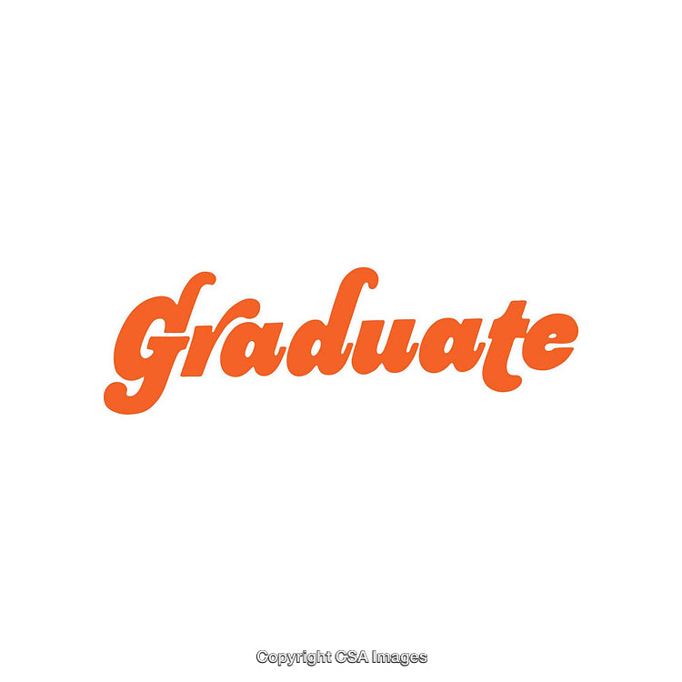 Stylized Orange Graduate Word Design in a Playful Font on White Background