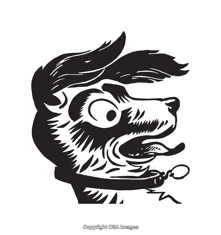 Black and White Line Art of a Dog Illustration with Collar