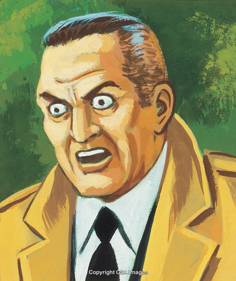 Illustrated Man Expressing Shock With Bold Colors in Vintage Style