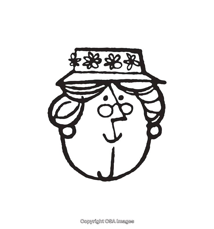Whimsical Line Art Illustration of a Smiling Lady Wearing a Floral Hat