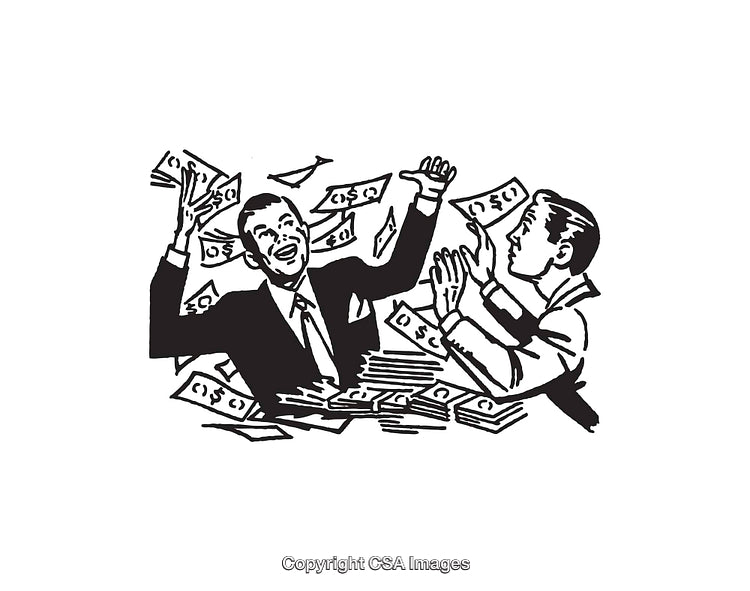 Retro Style Black and White Illustration of Men and Money