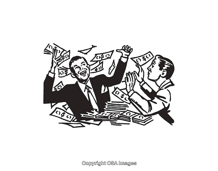 Retro Style Black and White Illustration of Men and Money