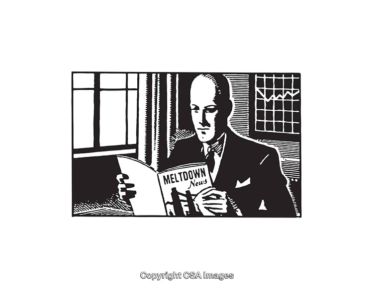 Vintage Black and White Illustration of a Man Reading a Newspaper