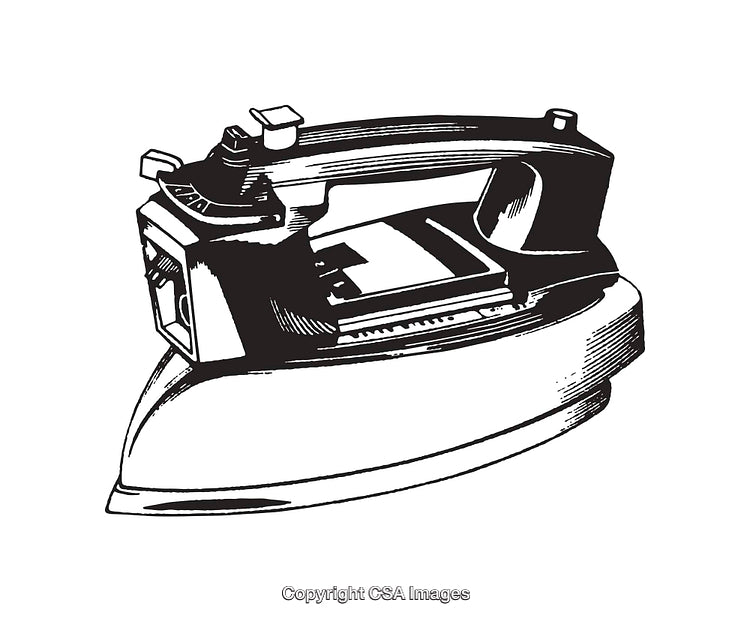 Vintage Black and White Illustration of a Classic Steam Iron