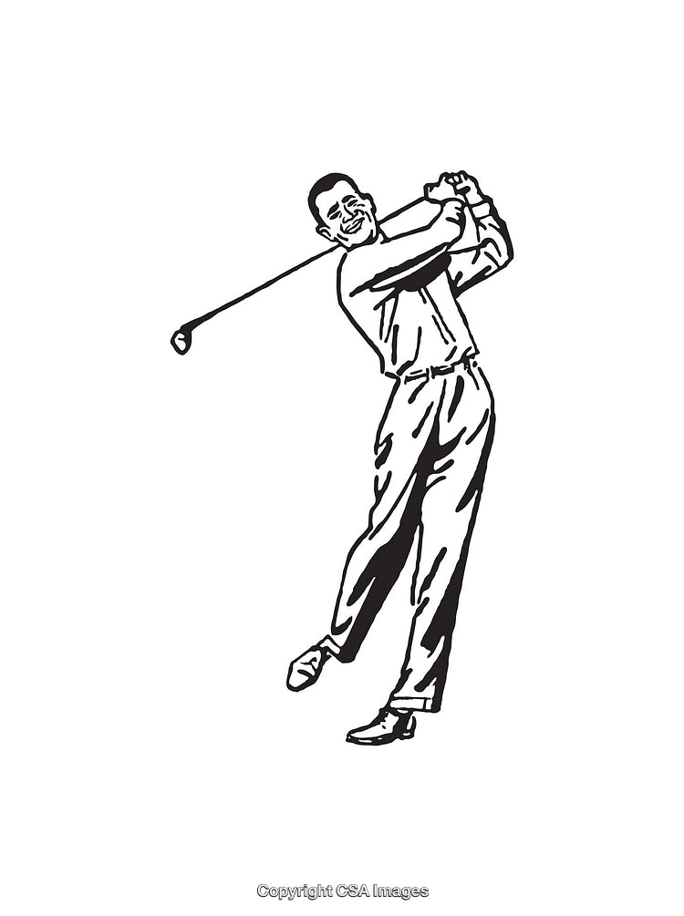 Black And White Illustration of a Man Swinging a Golf Club