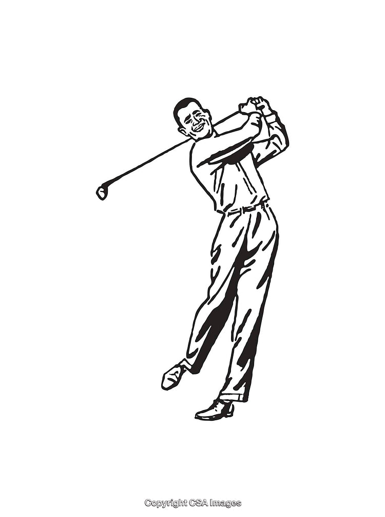 Black And White Illustration of a Man Swinging a Golf Club