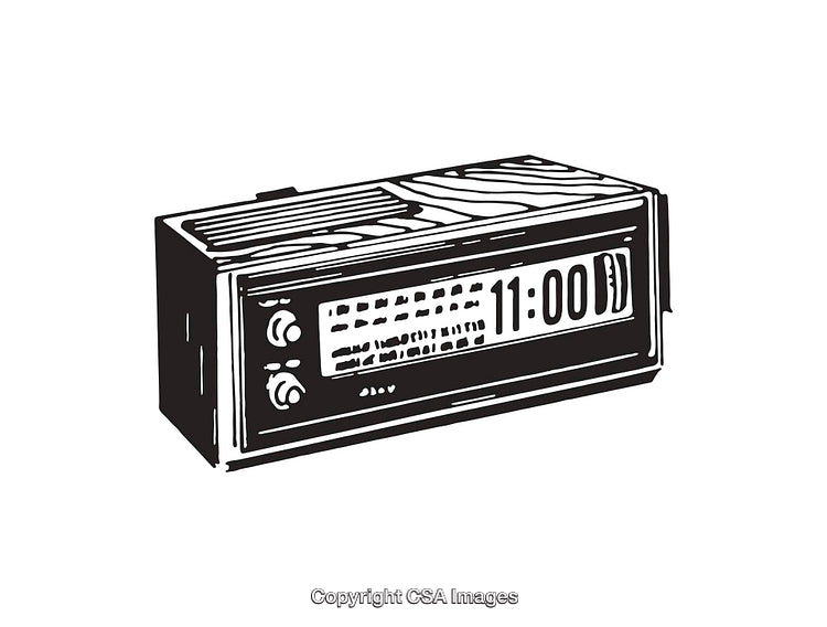Black and White Line Art of a Vintage Digital Clock