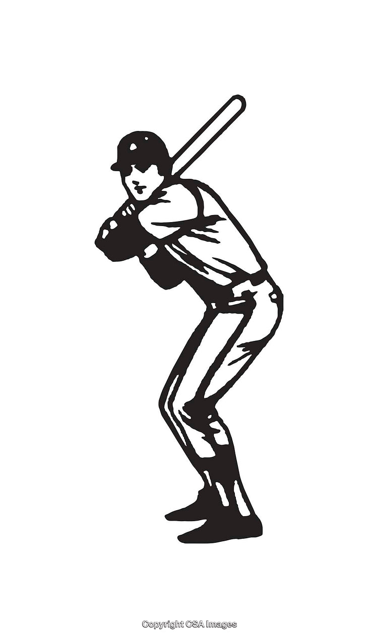 Black and White Line Drawing of a Baseball Player Holding a Bat