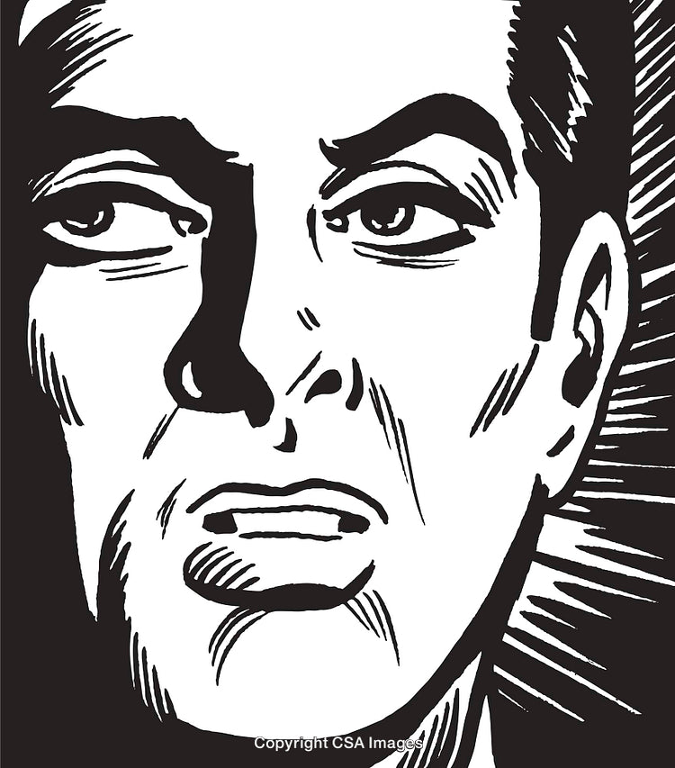 Retro Style Close-Up Illustration of a Man's Facial Expression in Black and White