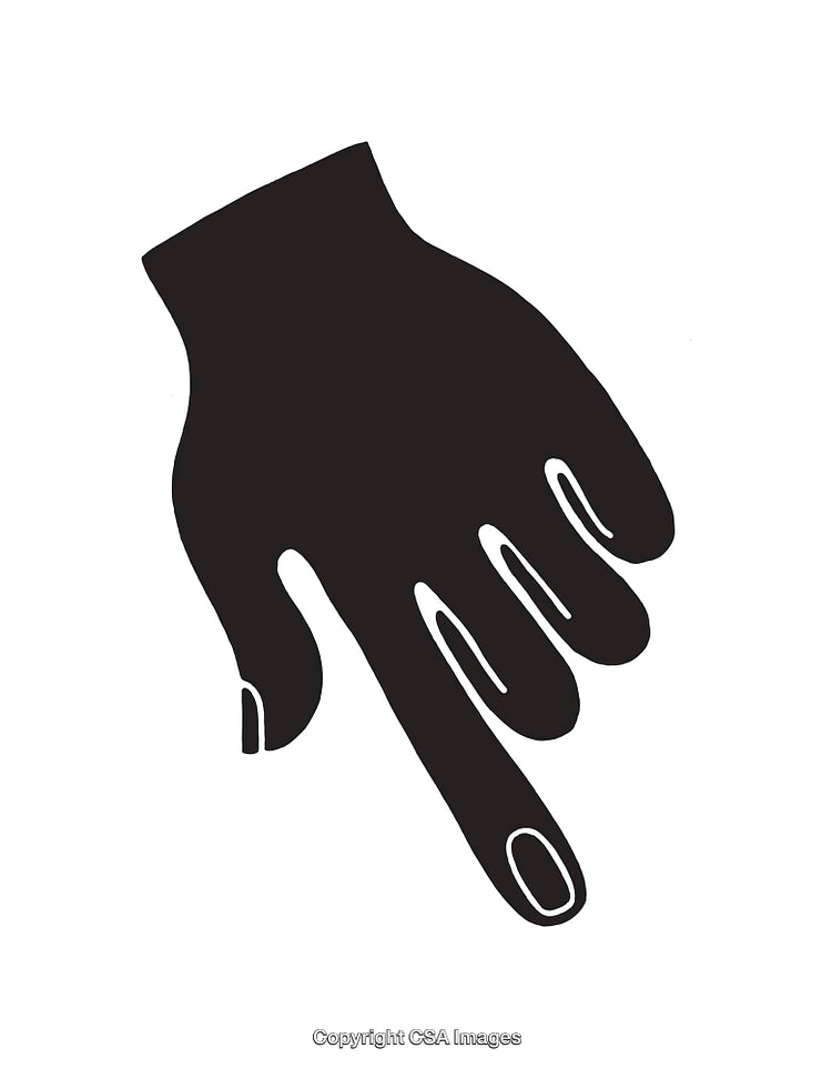Minimalist Black and White Hand Illustration Pointing Downwards