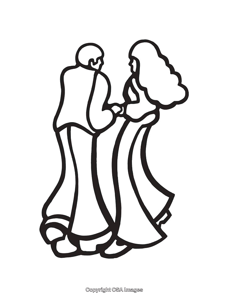 Black and White Line Art of a Dancing Couple Holding Hands