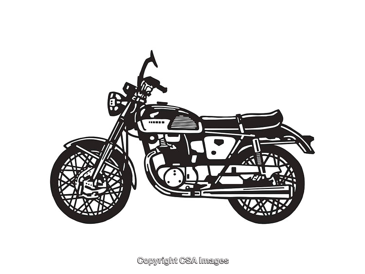 Retro Styled Black and White Line Art Illustration of a Classic Motorcycle