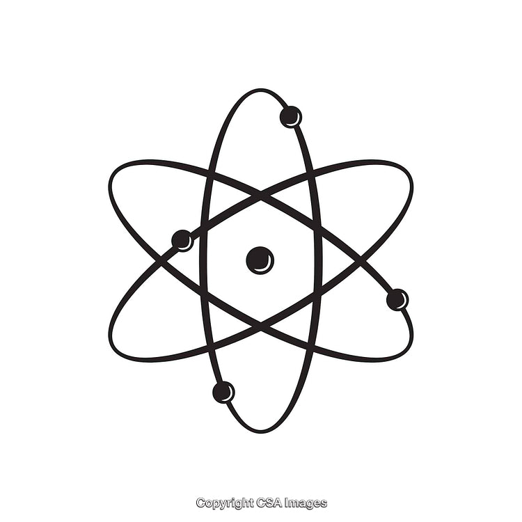 Black and White Atom Symbol with Circular Electron Orbits