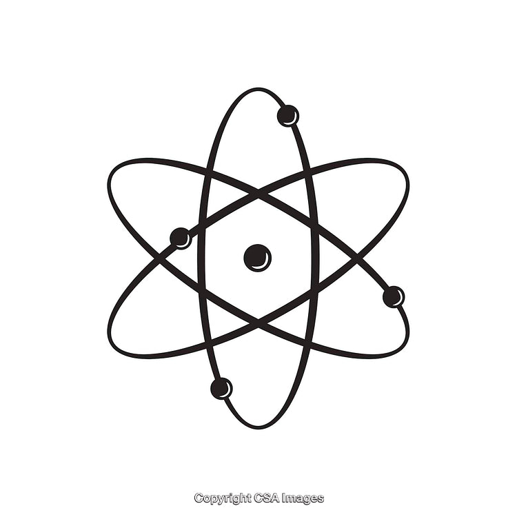 Black and White Atom Symbol with Circular Electron Orbits