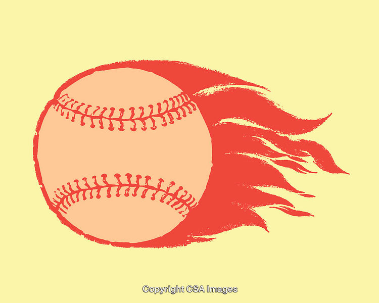 Dynamic Baseball Illustration with Red Flames on Light Background