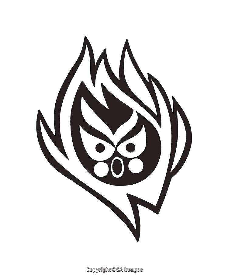 Abstract Black and White Flame Symbol Illustration with Facial Design