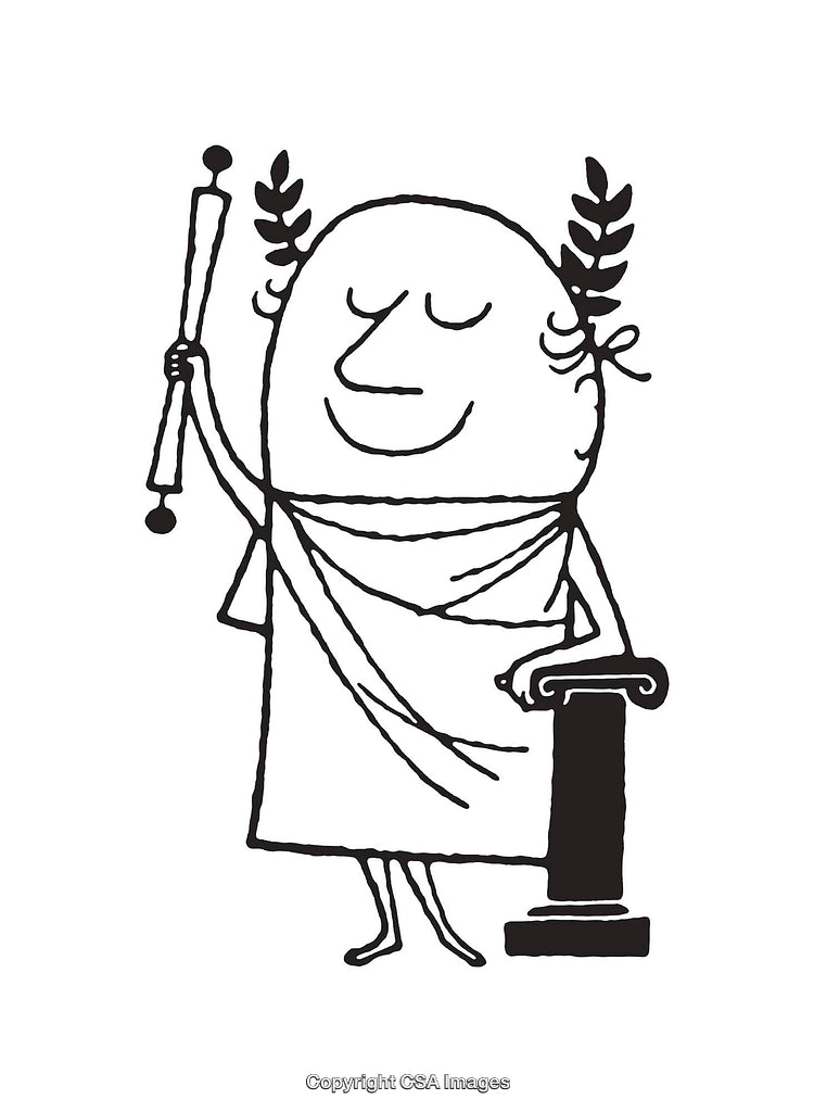 Cartoon Illustration of Ancient Roman with Laurel Wreath and Scroll
