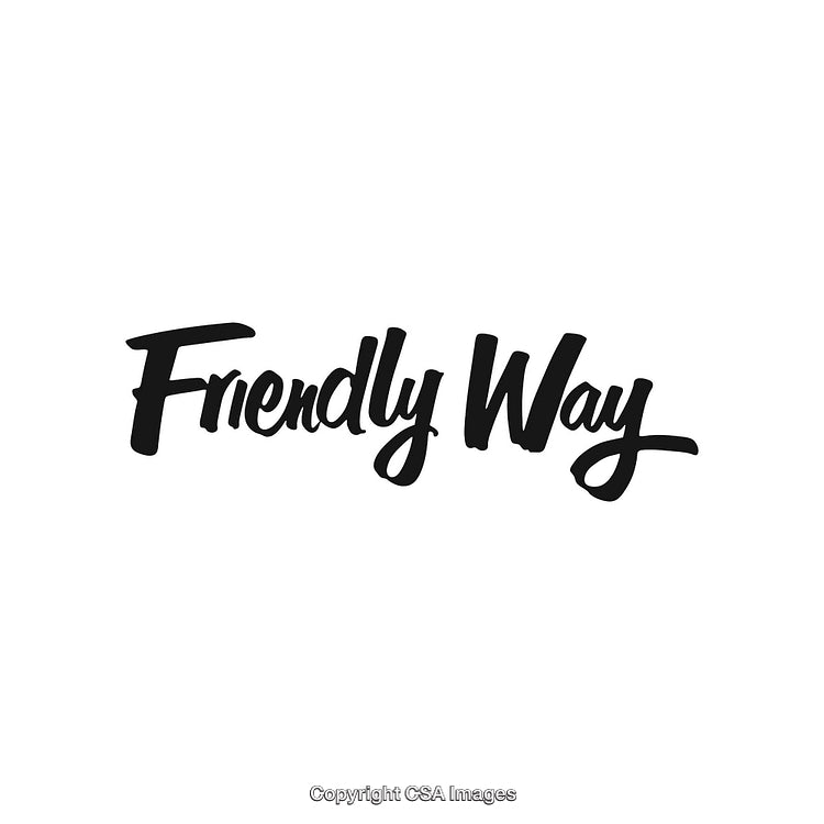 Stylized Calligraphy Text 'Friendly Way' on White Background