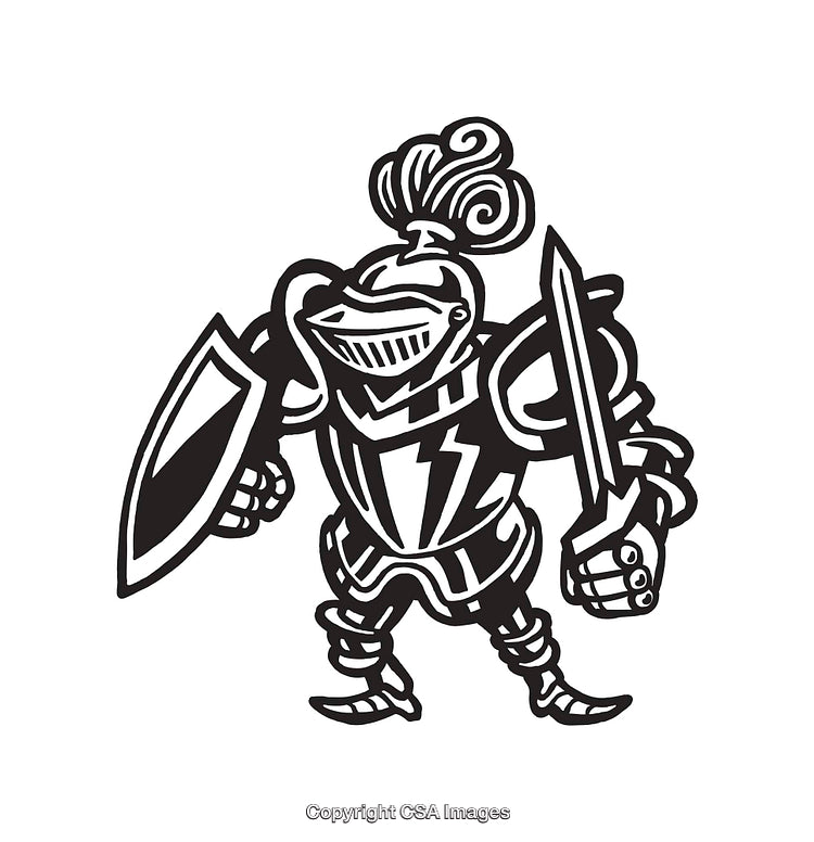 Black and White Knight Illustration with Sword and Shield