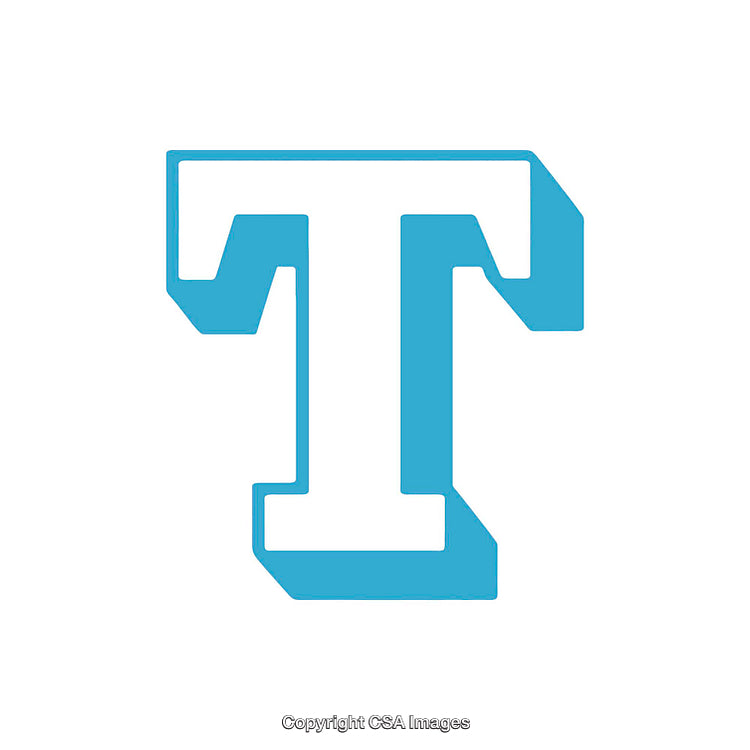 Stylized Blue Uppercase Letter T Isolated on White Background