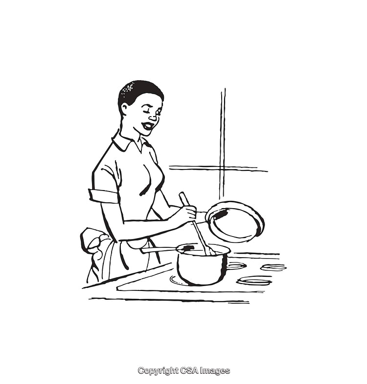 Woman Stirring a Pot in a Kitchen Illustration