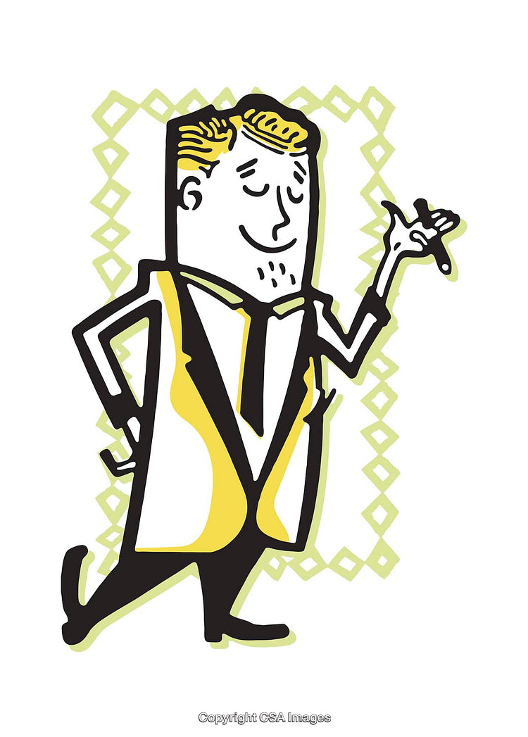 Vintage-Style Illustration of a Smiling Businessman with a Confident Pose