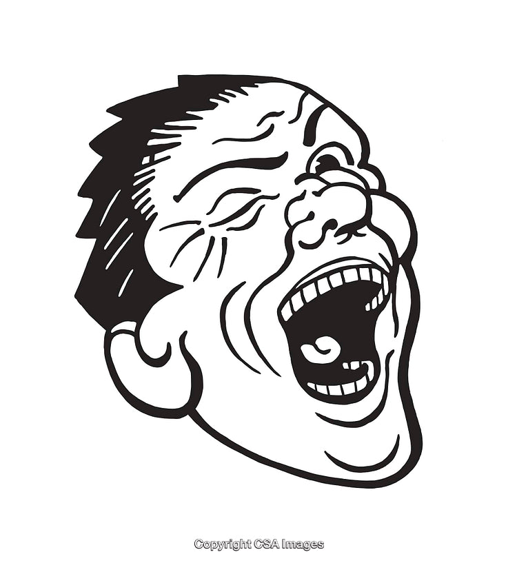 Black and White Illustration of a Face Expressing Loud Laughter