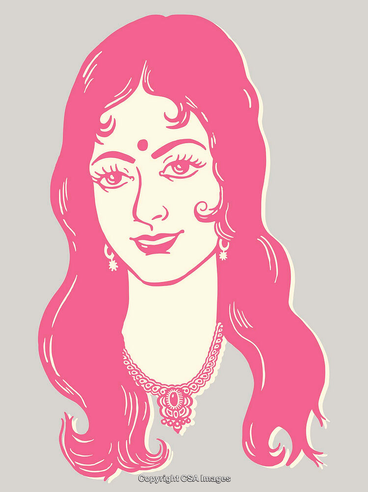 Elegant Pink Line Art Illustration of a Woman with Jewelry