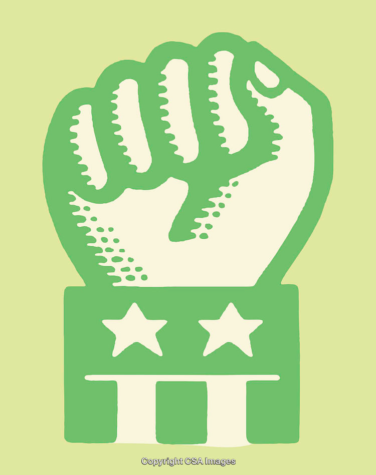 Green Fist Emblem Illustration with Patriotic Stars and Striped Design