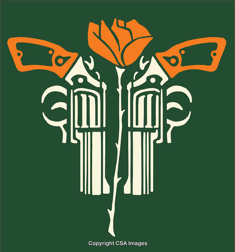 Abstract Line Art Composition Featuring Pistols and Flower Motif