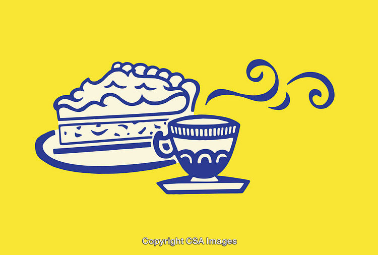 Illustration of Pie and Coffee with a Bright Yellow Background