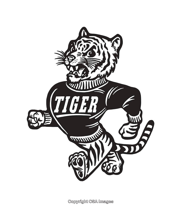 Retro Black and White Tiger Line Art Wearing a Sweater