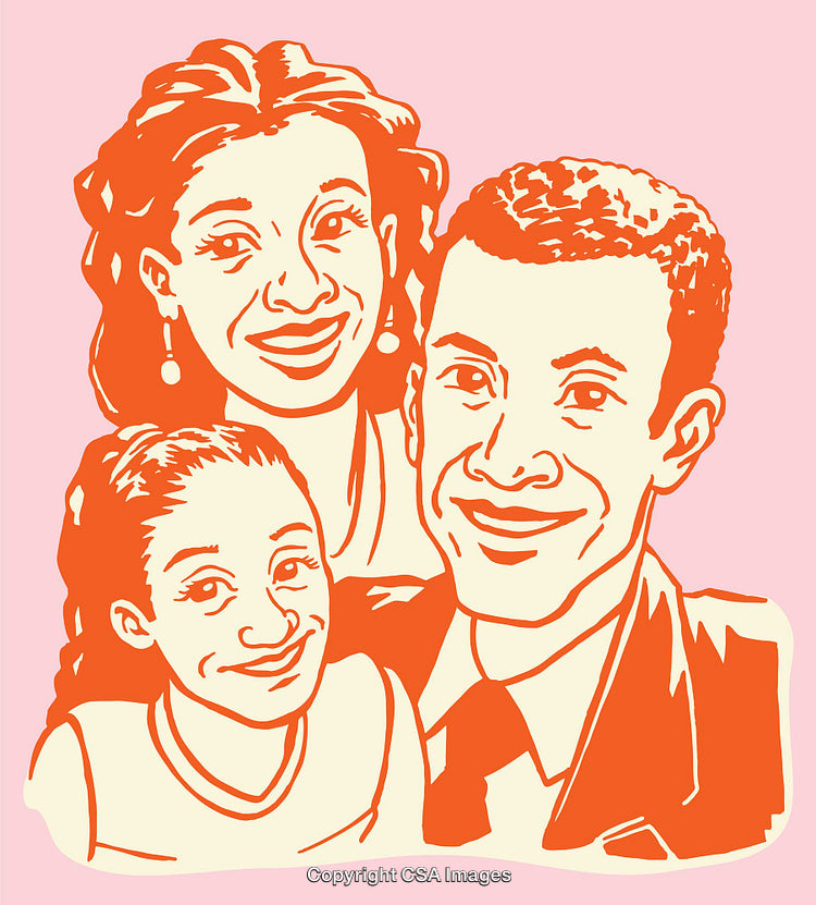 Family Portrait in Bold Line Art Style on Soft Background