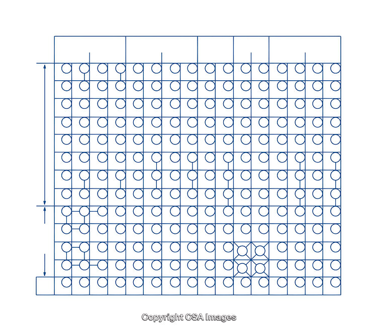 Technical Diagram of Grid and Circular Geometry Structure in Blue Lines