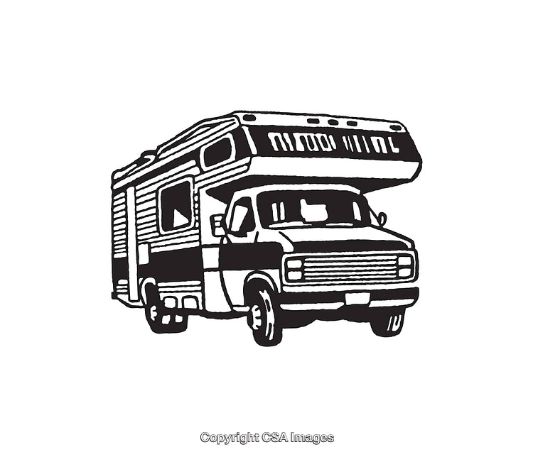 Vintage Line Art Illustration of an RV Camper Vehicle Icon