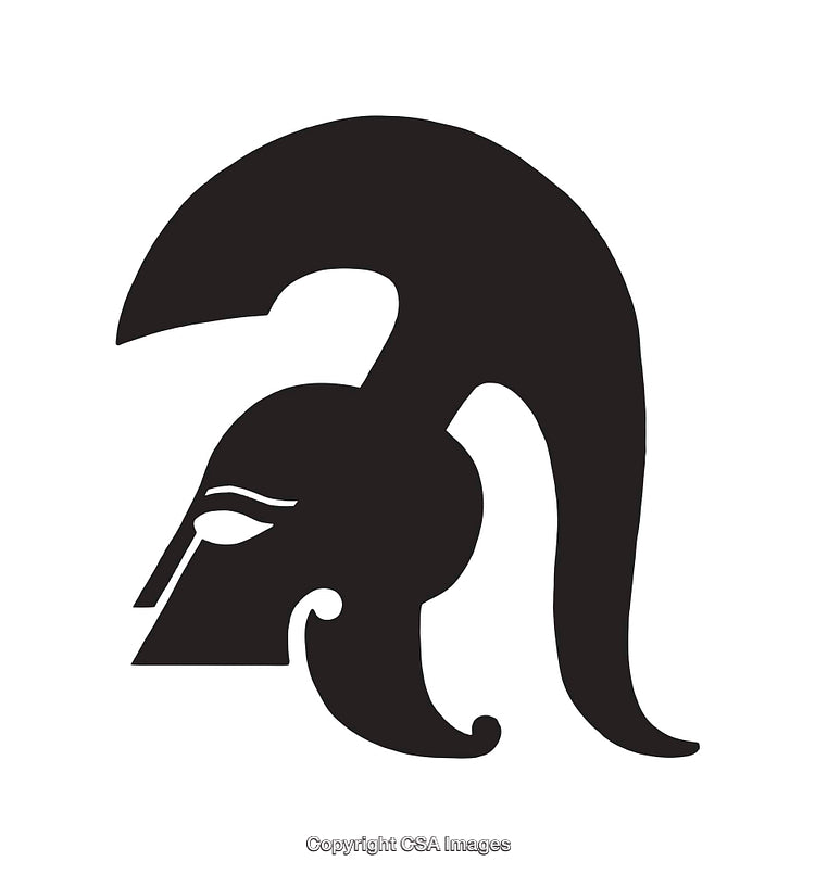 Silhouette of a Spartan Helmet Design in Black and White Style