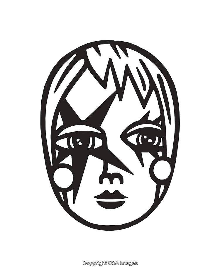 Stylized Black and White Line Art Face Illustration with Graphic Elements